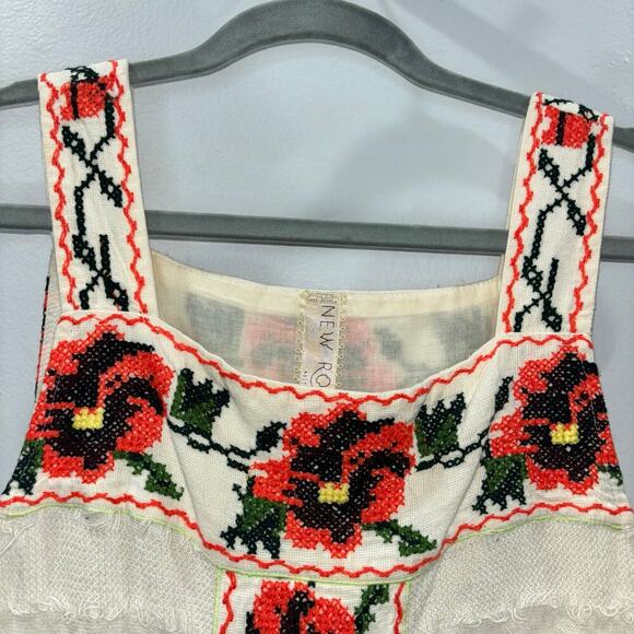 Free People New Romantics Embroidered Boho Dress Size Medium Ivory Fringe Floral - Picture 5 of 13